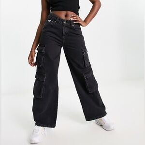 The Ragged Priest Black Wide Leg Cargo Jeans